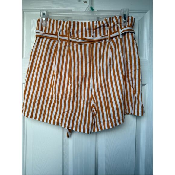 Blue Rain Shorts Medium Women's Orange White Linen Blend High Rise Stripes - Picture 2 of 3